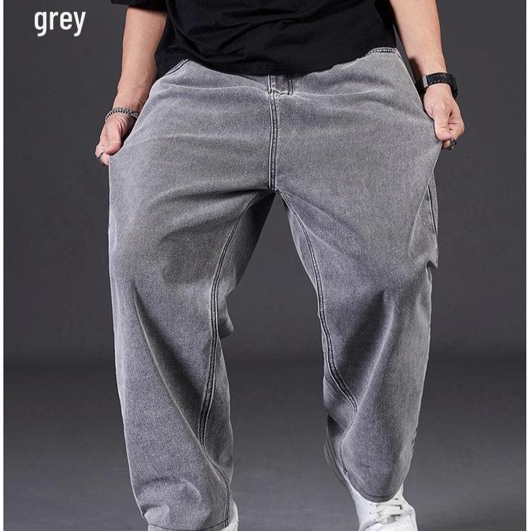 Pánské volné rovné džíny plus size - Široké nohavice s elastickým pasem na podzim