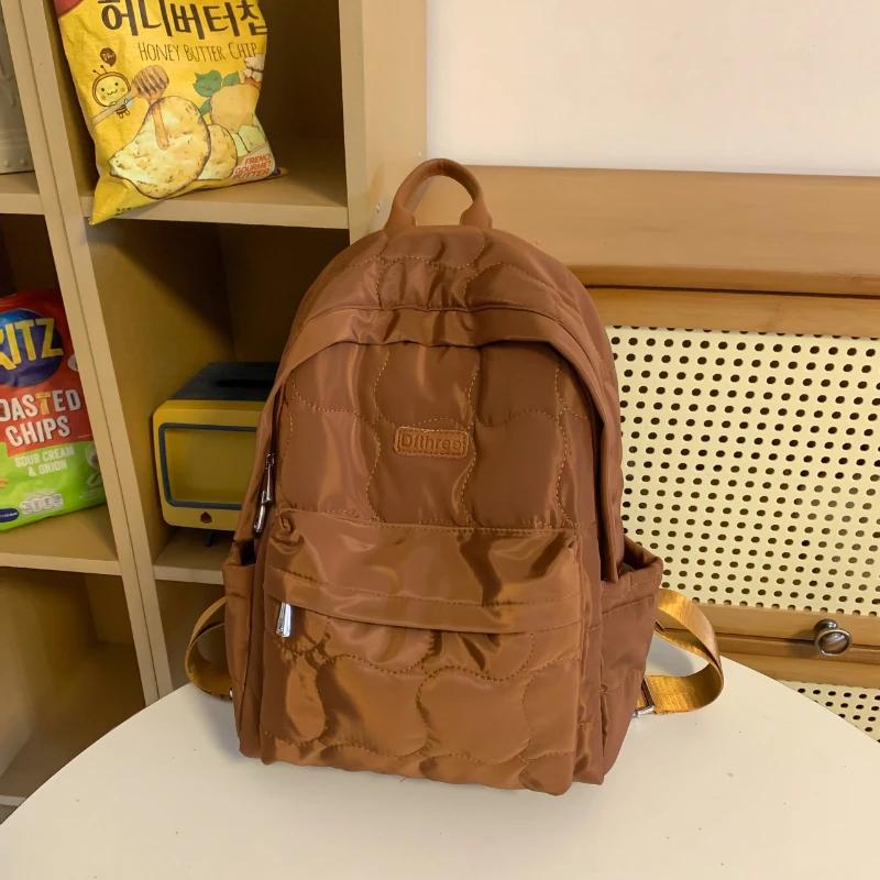 Solid Casual Women's Backpacks Inner Pocket with Zipper Soft Handle Nylon Backpacks Inner Compartment