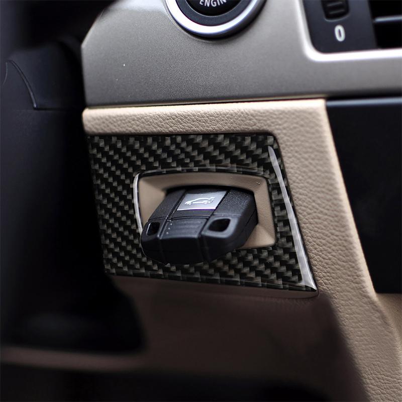 Pentru BMW E90 E92 E93 Seria 3 2005-2012, fibră de carbon reală, întrerupător de aprindere pentru interiorul mașinii, autocolant pentru găuri de cheie, autocolant, decor de protecție