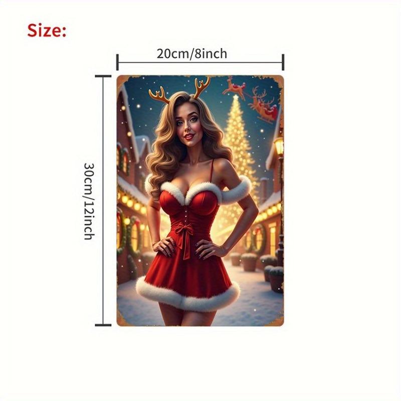 Noel Pin-Up Kızları Metal Tabela, Ofis Hediyesi Duvar Dekoru 20x30cm