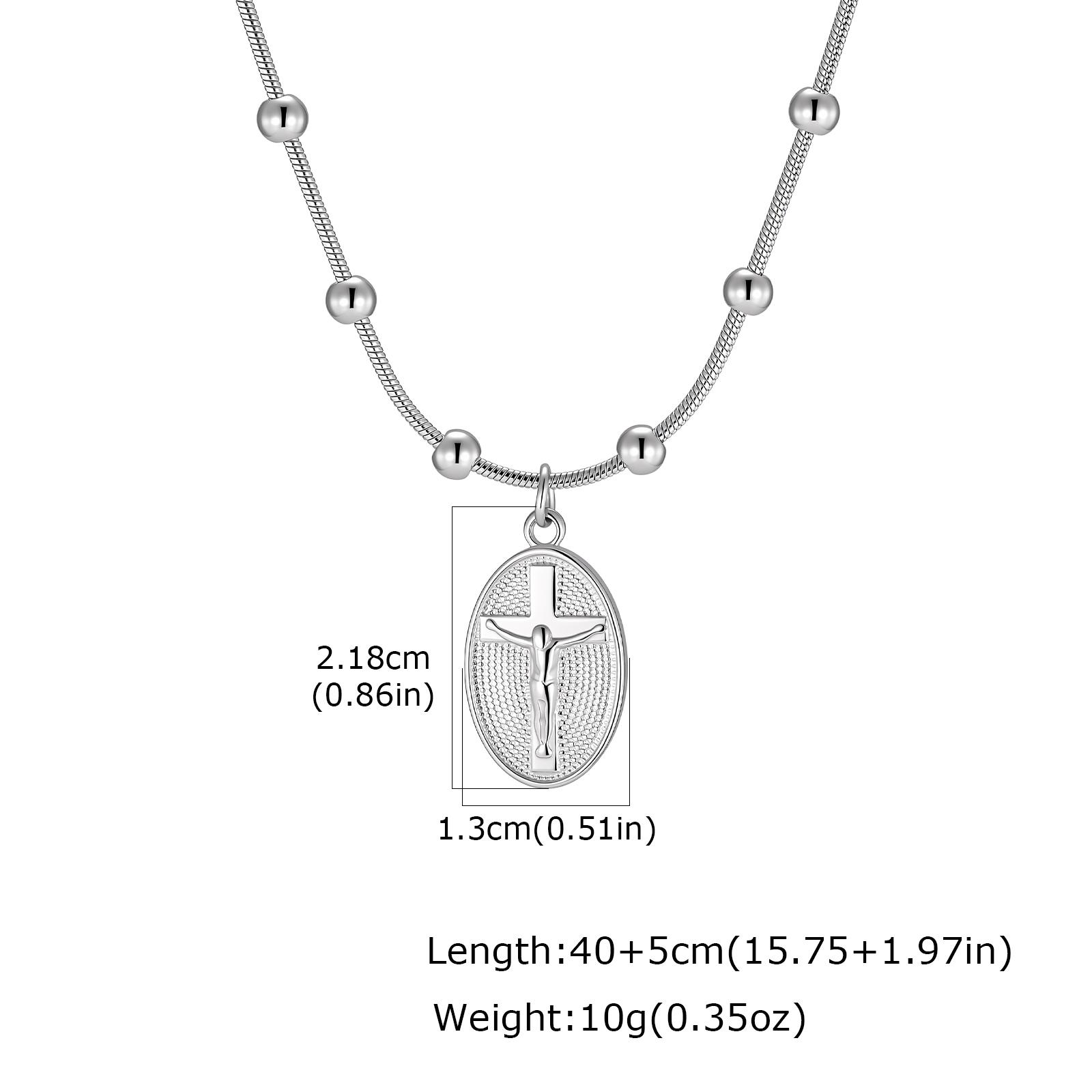 Oval Jesus Cross Medal Pendant Necklace for Women, 18K Gold Plated Titan Steel Snake Chain, Waterproof Religious Gift