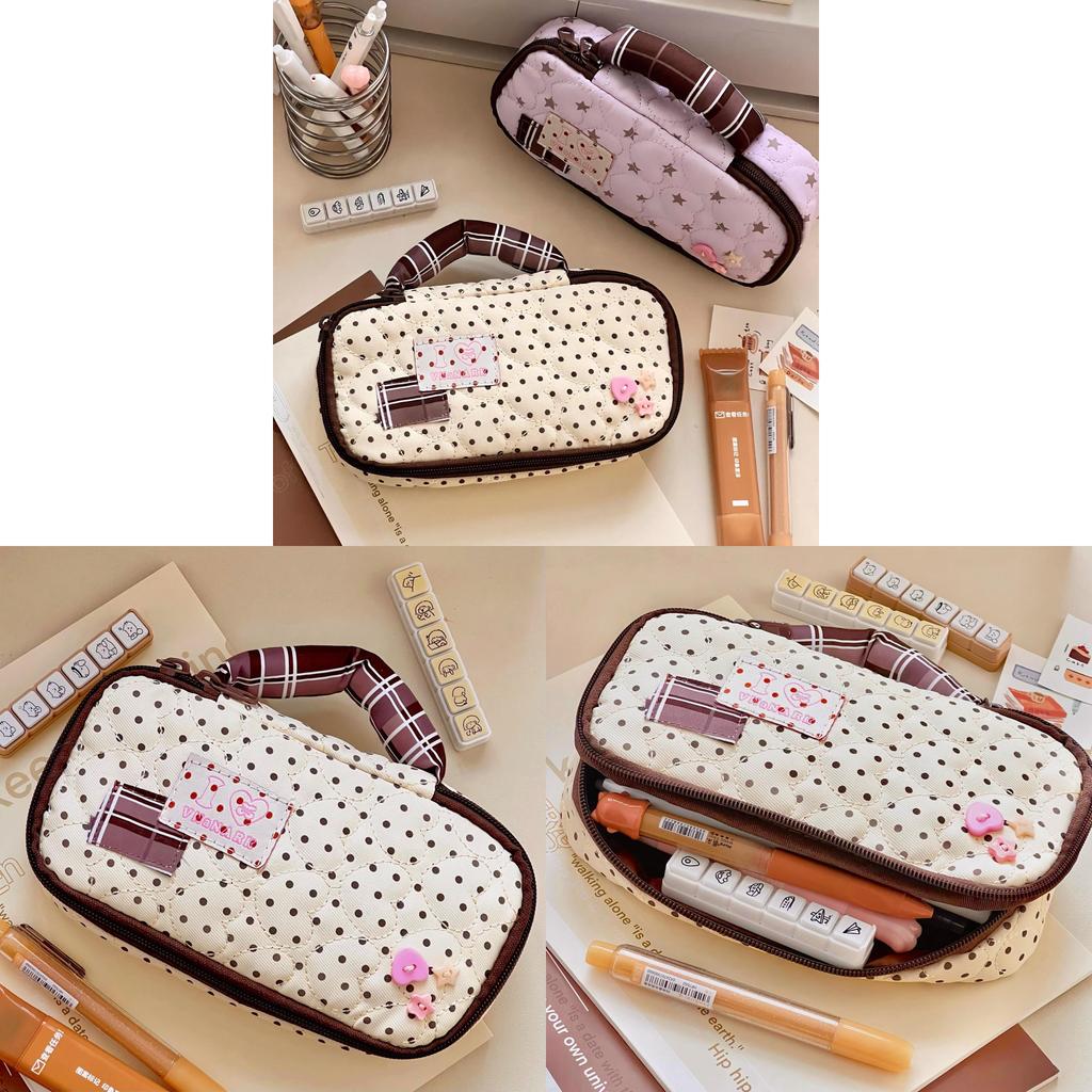 Vintage Polka Dot Pen Bag Made Of Polyester Fabric For School And Office Storage