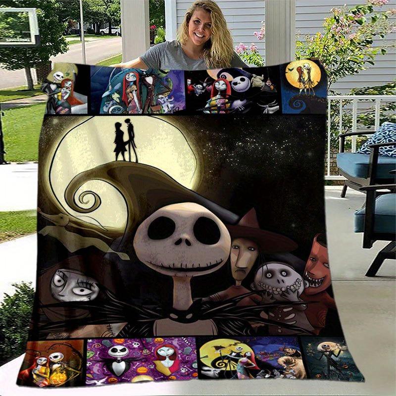 1pc Jack Skellington Printing Flannel Blanket Ideal for Travel Sofa Beds and Home Decor Ideal Birthday or Holiday Gift Available for All Sea