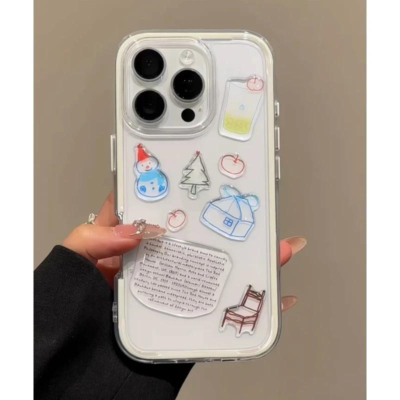 DIY Epoxy Sticker Snowman for Apple iPhone 17 Pink Bear 16 Mobile Phone Case 14 2-in-1 15 Color Edge 13