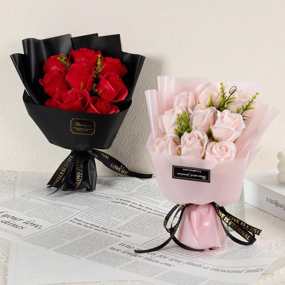 Luxury Artificial Flower Eternal Rose Bouquet 9 Heads Anniversary Soap Flower Bouquet Long Lasting Festival Gift Wedding Party