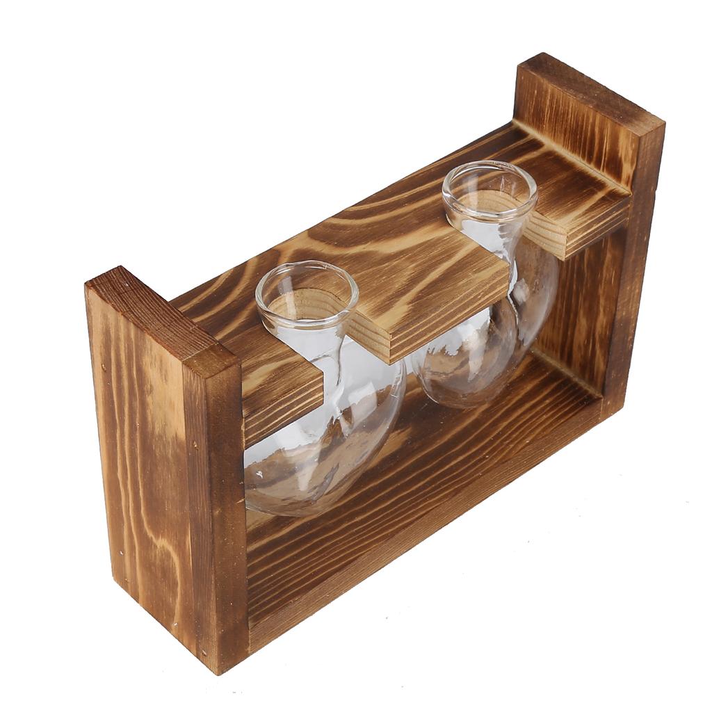 Innovative Flower Pot with Vintage Wooden Frame Transparent Tabletop Vase Home Decoration(2