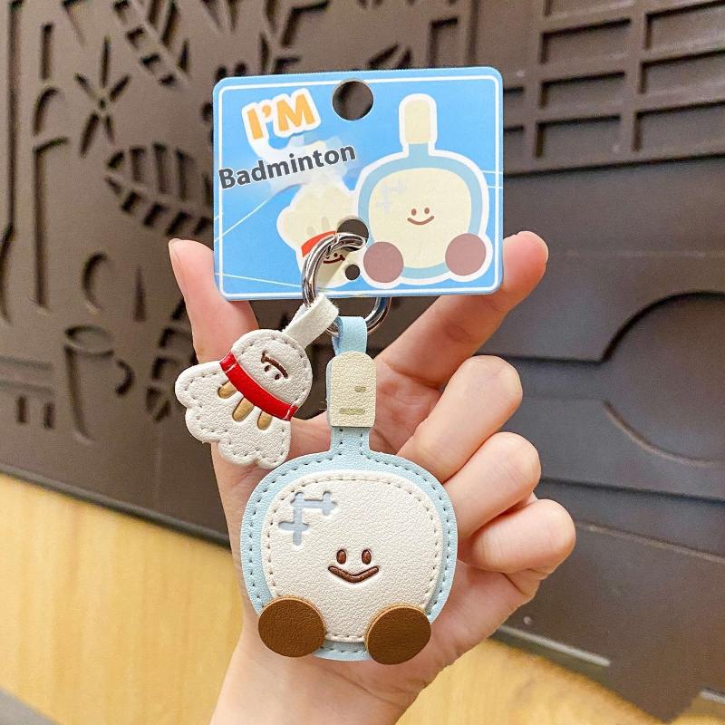 

Cute Cartoon Leather Racket Strap Pendant Keychain Kawaii Simulation Badminton Table Tennis Backpack Decoration Accessories