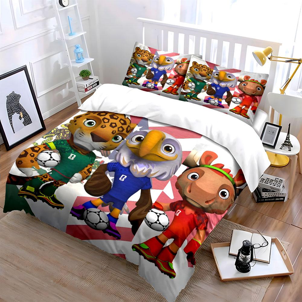 Cartoon animal soccer mascot image Print Bedding Set 1 Duvet Cover 2 Pillowcases for Adult and Children Luxury Gift Full Size