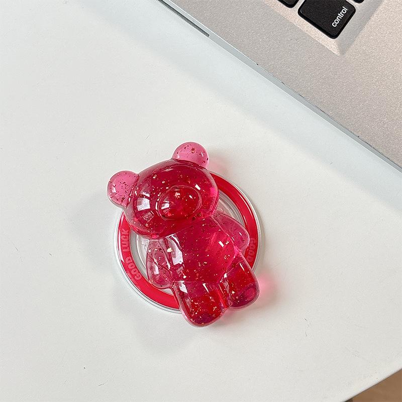 Bear Mobile Phone Holder Gold Foil Solid Color Transparent Retractable Lazy Magnetic Desktop Holder Back Sticker Stable Portable