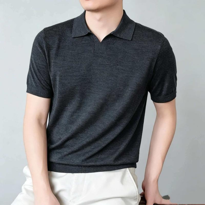 Men S Short Sleeve Turn Down Collar Knit Sweater Thin Casual Top