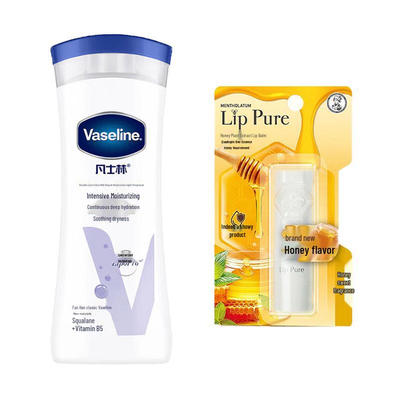 Vaseline Deep Care Body Lotion & Mentholatum Honey Lip Balm Set