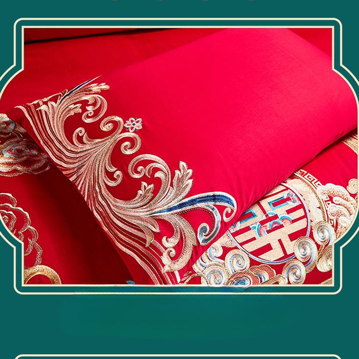 Satin Australian Cotton 200 Count Jacquard Wedding Four-piece Set Big Red High-end Luxury Wedding Multi-piece Set