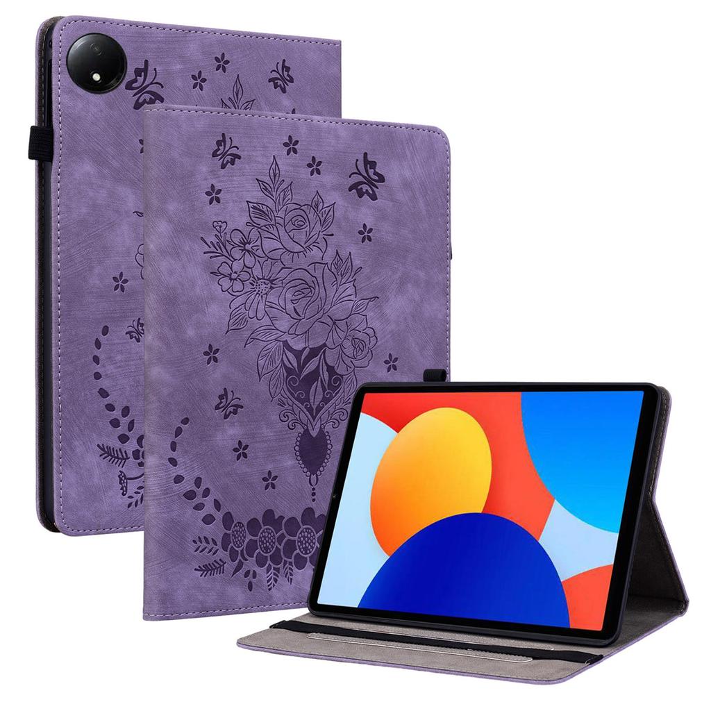 For Xiaomi Redmi Pad SE 4G 8.7 inch Case Card Holder Anti-Scratch Leather Cover Rose Flower Imprint