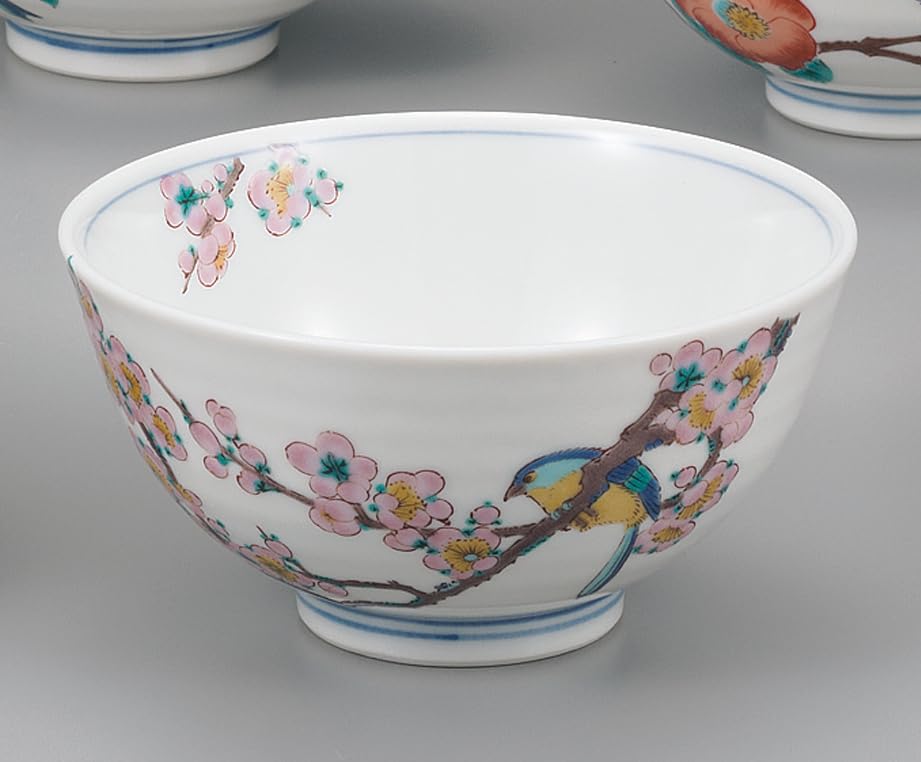 Kutani Ware Iwataya Five-piece Rice Bowl Set with Flower and Bird Motifs AP7-0621
