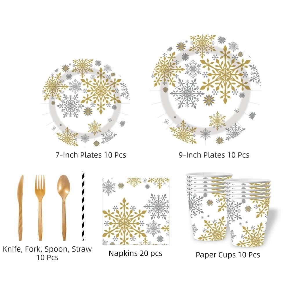 Reindeer Design Christmas Disposable Tableware Color Printed Party Dinnerware Set Venue Decoration