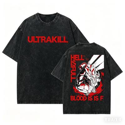 ULTRAKILL Vasket T-shirt Personlighedstøj Ny Model Anime T-shirt Hele Året Tøj Streetwear Plus Size Unisex Behagelig Hverdagsbrug Cool Top