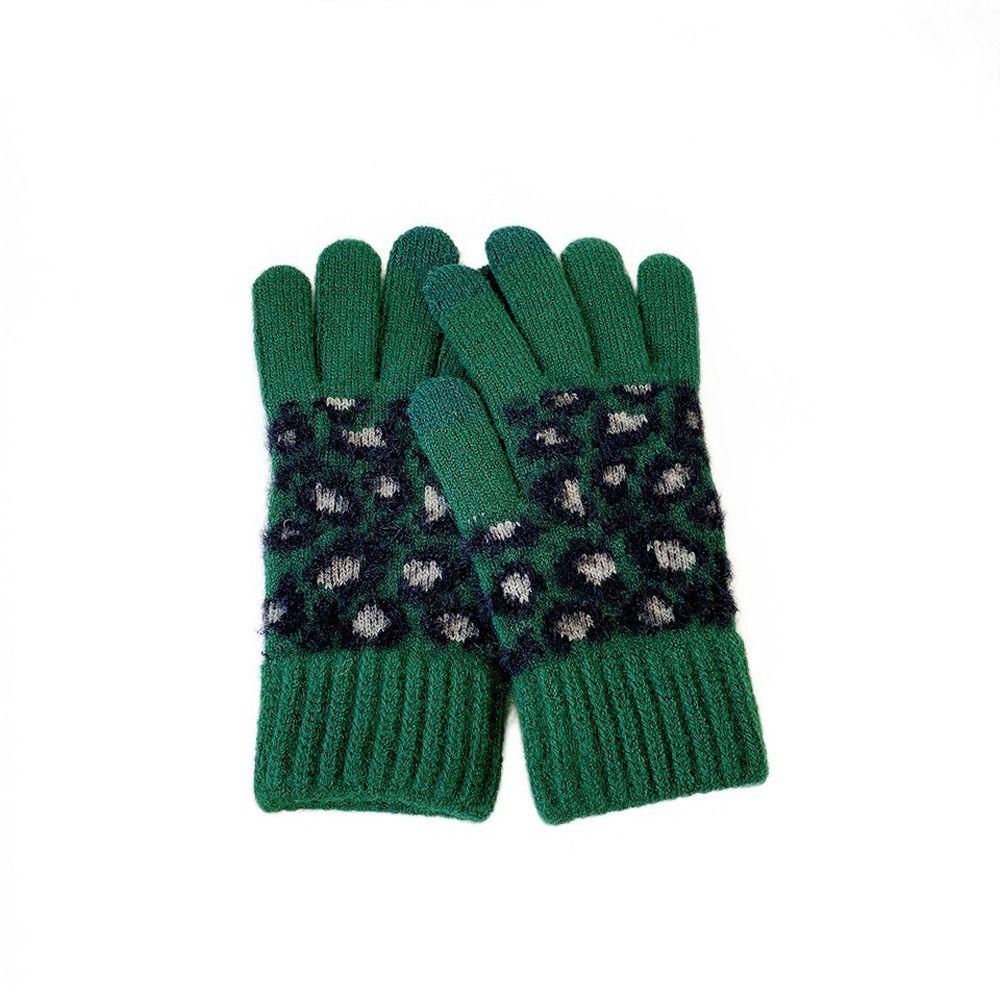 Driving Keep Warm Simple Leopard Windproof Female Gloves Velvet Thick Mittens  Gloves