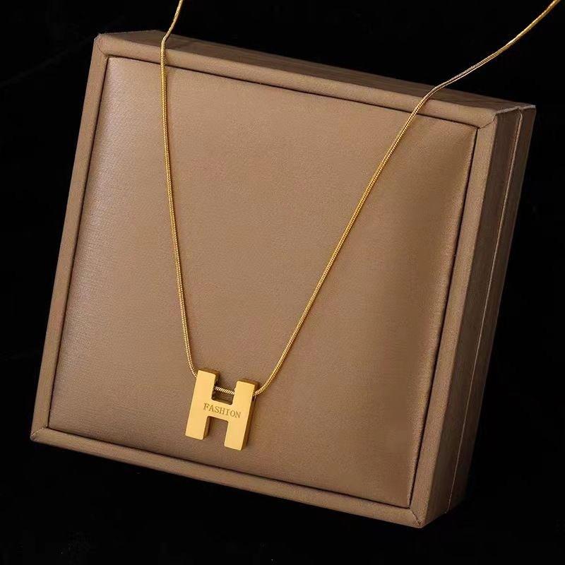 Stainless Steel Necklace Pendant Versatile H English Letter Necklace