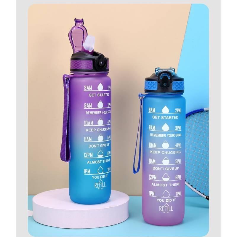 Large Capacity 1000ml Gradient Color Frosted Plastic Water Bottle With Straw For Sports And Office Use