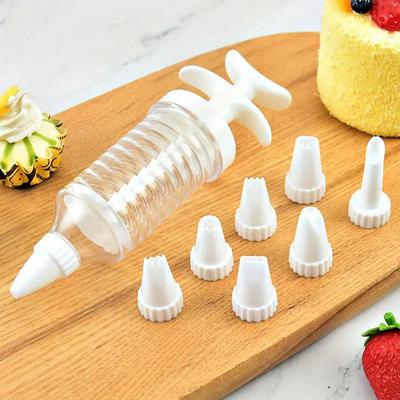 8 Pipe Nozzles With Syringe Plastic Cream Baking Nozzle Dispenser Icing Pastry Cream Tips Pastry Tube Decoration Tool