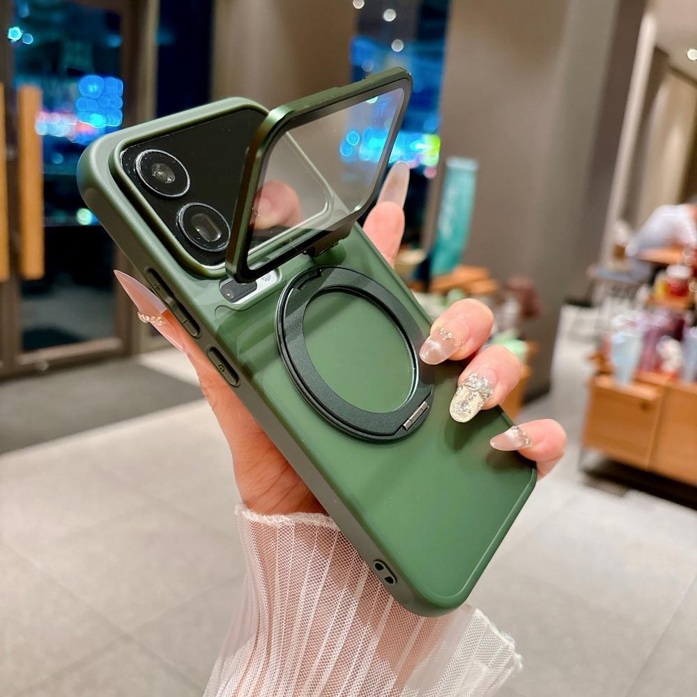 Matte Transparent Magnetic Bracket Holder Case for Xiaomi 17 Pro Max Glass Lens Protection Fold Camera Stand Shockproof Cover