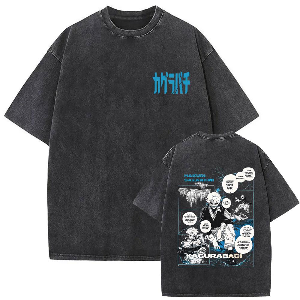 Hot Sale Anime Kagurabachi Hakuri Sazanami Vintage Washed T-shirt Men Women Fashion Casual T Shirt Male Manga Oversized T-shirts S разноцветный