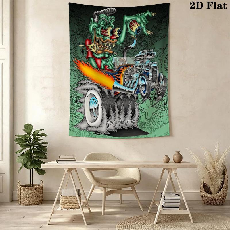 Rat Fink 2D Flat Tapestry Tapestry Wallmounted Background Cloth Work Of Art Wall Decoration Background Wall Hanging Cloth
