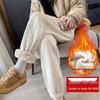 2025 Women's Winter Fleece-Lined Lambswool Sweatpants - Extra Long, Thickened Joggers with Cuffed Corduroy Design