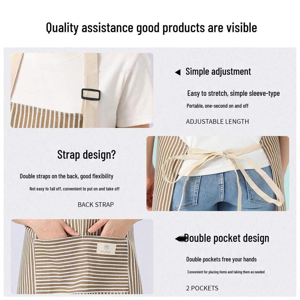 Waterproof Cotton Linen Striped Apron for Baking, Kitchen, or Work, with Logo Printing Option