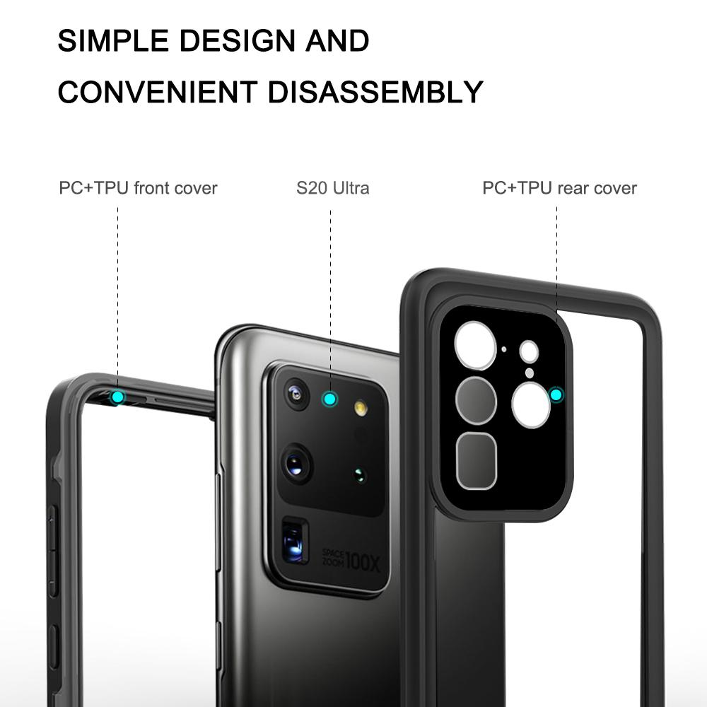 REDPEPPER For Samsung Galaxy S20 Ultra IP68 Waterproof Case Swimming Diving Clear Back Phone Shell [Support Fingerprint Unlock]