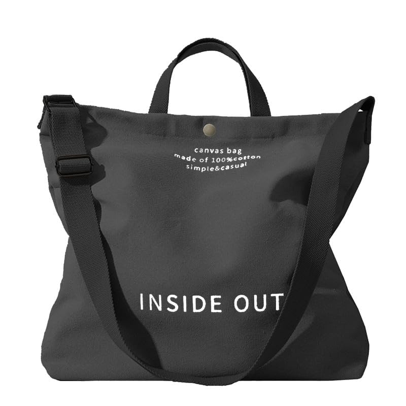 

[YanZhou] canvas tote bag ladies With zipper inner pocket casual shoulder cross body For work shopping bag (black)