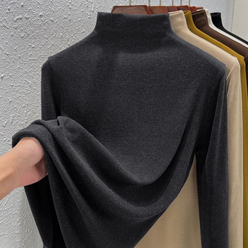 New Semi-turtleneck Polished Bottoming Shirt Women's Autumn and Winter Inner Double-sided Velvet Versatile Women's Thermal Top