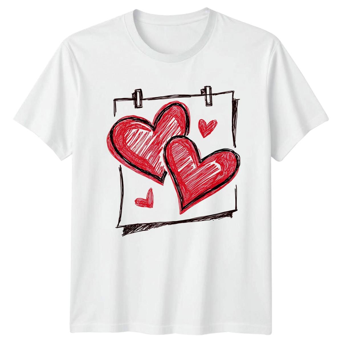 Sketchy Hand Drawn Love Hearts T-Shirt Doodle Art Romance Valentines Day XXL
