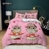 Cartoon Owl Duvet Cover Set King Size Owls In Love Print Cute Partners Couples Twin Bedding Set Soft Microfiber Comforter Cover