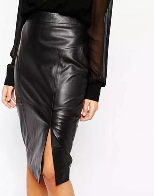 Damen Lederrock Echtes Lammfell Stylischer schwarzer Rock Handarbeit Casual Party