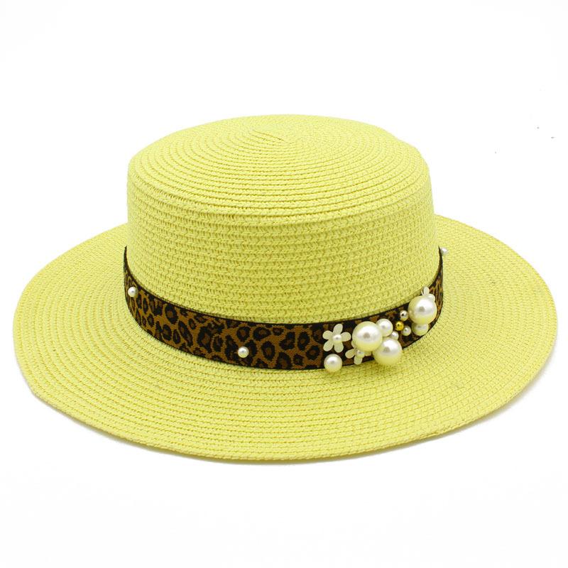 Hot Sale Straw Top Hat Fashion Pearl Accessories Panama Shade Straw Hat Women's Summer Big Eaves Beach Hat