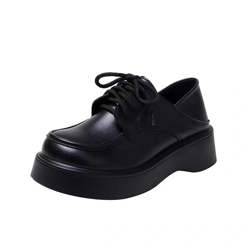 Spring and summer new retro black versatile muffin heightening shoes platform small leather shoes