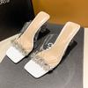 Cool Slippers Women's Summer Outer Wear New Year's Transparent Rhinestone Temperament Thick Heel Crystal High Heel Slippers Women