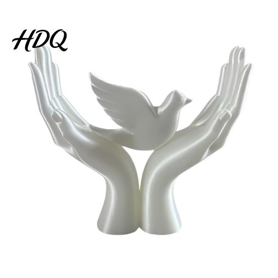 Minimalist Bird Desk Accessory White Peace Pigeon Figurine Hands Holding Statue 3D