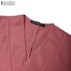 ZANZEA Womens Summer V-Neck Solid Color Casual Short Sleeve Dress