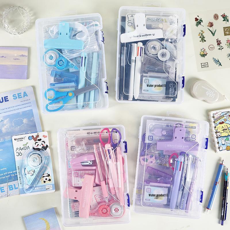 Colorful Stationery Set: Scissors, Notebook, Stapler & Storage Box - Perfect Gift for Students & Office Use