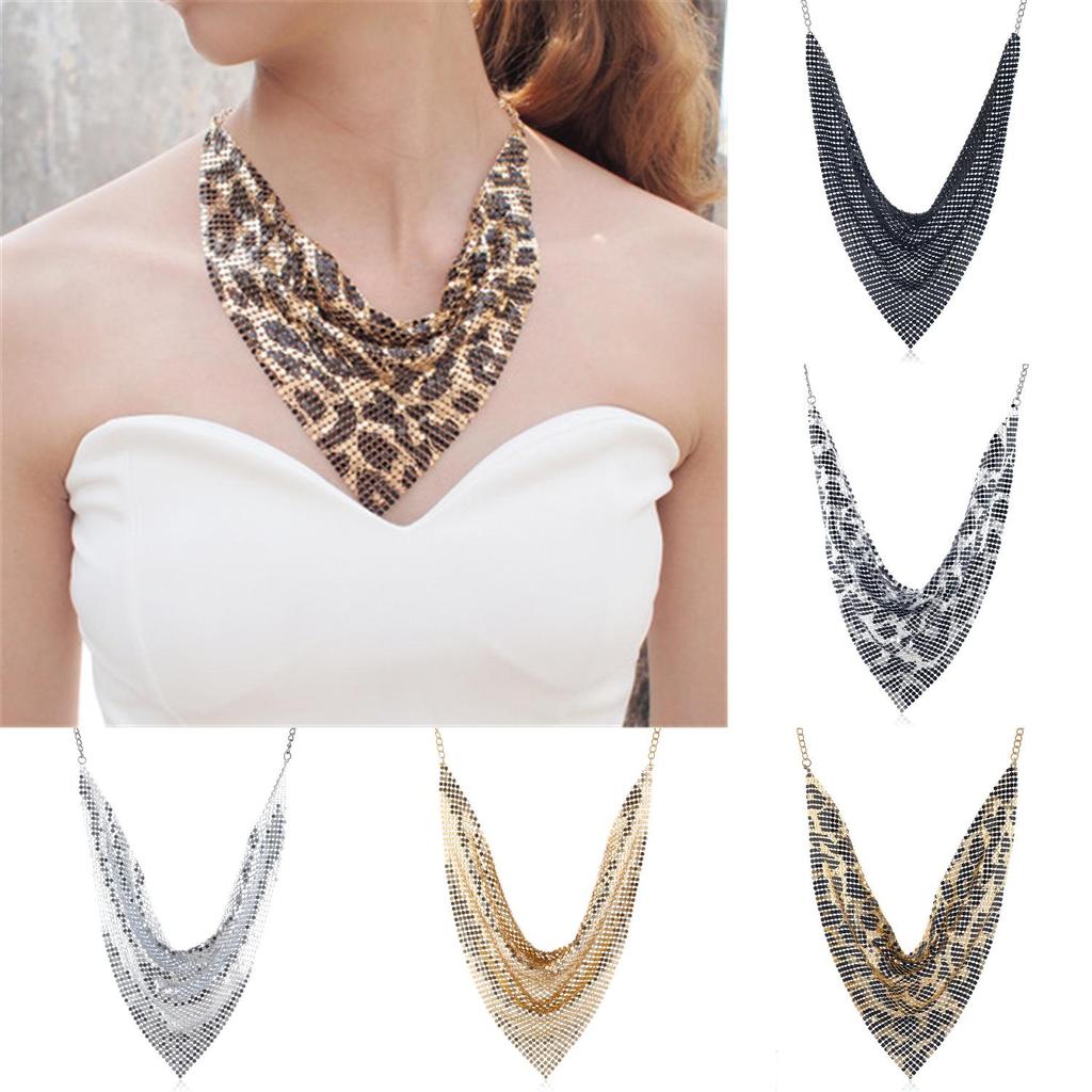 Leopard Fashion Print Metal Sheet Triangle Scarf Women Necklace For Wear Casual