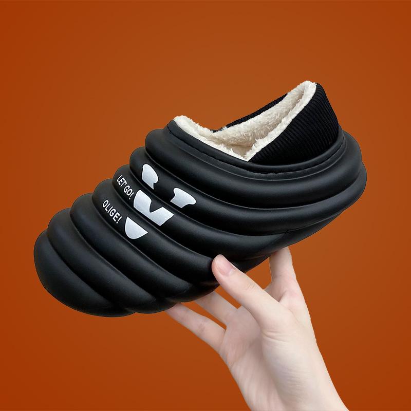 

Модные домашние тапочки, мужская зимняя обувь, Эва, удобная толстая подошва, сохраняющая тепло, с круглым носком, новые модные универсальные тапочки из бархата 43-44 чёрный