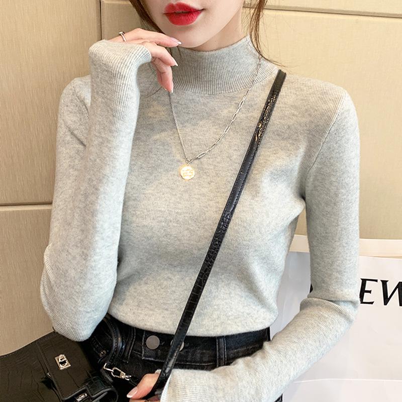 Women's Autumn/Winter Half-High Neck Knit Sweater, Long Sleeve, Versatile Chic Slimming Top