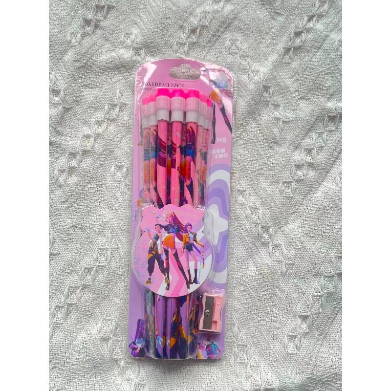 Brand New 12-piece KPOP Pencil Set In Cartoon Style, Perfect for Students, Includes a Pencil Sharpener