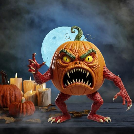 Pumpkin Evil Figurine Spooky Resin Halloween Tabletop Decoration for Home Office Desk Decor Halloween Party Supplies