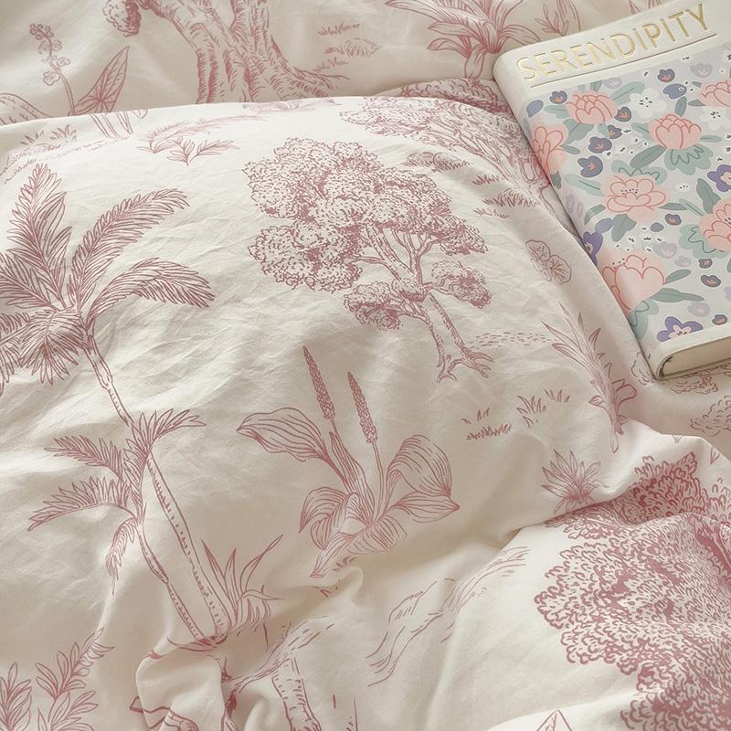 INS French Style Bedding Sets Ruffle Ink Wash Flower Romantic Bed Sheet Sets Woman Girls Bedroom Duvet Cover Set 4pcs