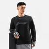 Li Ning Fitness Series Sports Fashion Letter Round Neck Loose Comfortable Warm Fleece Long Sleeve Sweatshirt Men sweatshirt Black AWDU567-1