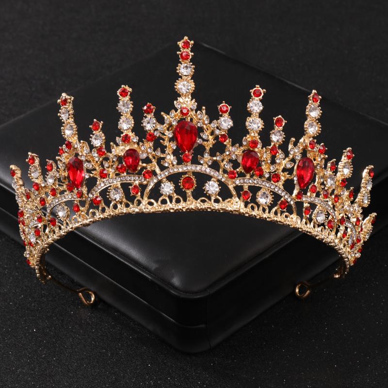 Baroque Red Crystal Tiaras and Crowns Prom Rhinestone Bridal Diadem Crown Taira for Women Wedding Hair Accessories Jewelry Crown