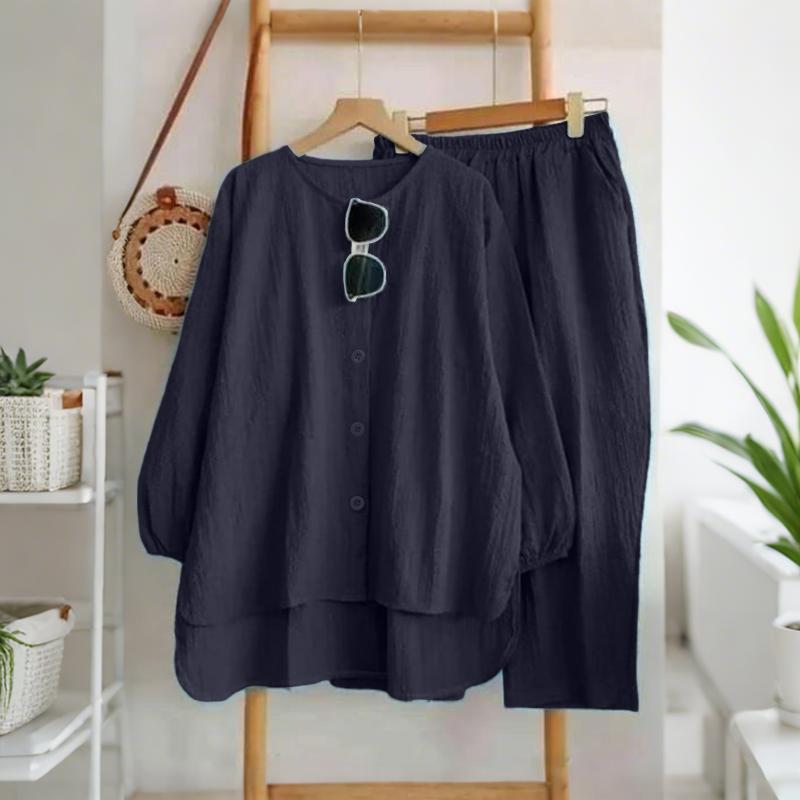 ZANZEA Dámské ležérní dvoudílné sady obleků s dlouhým rukávem a kalhotami